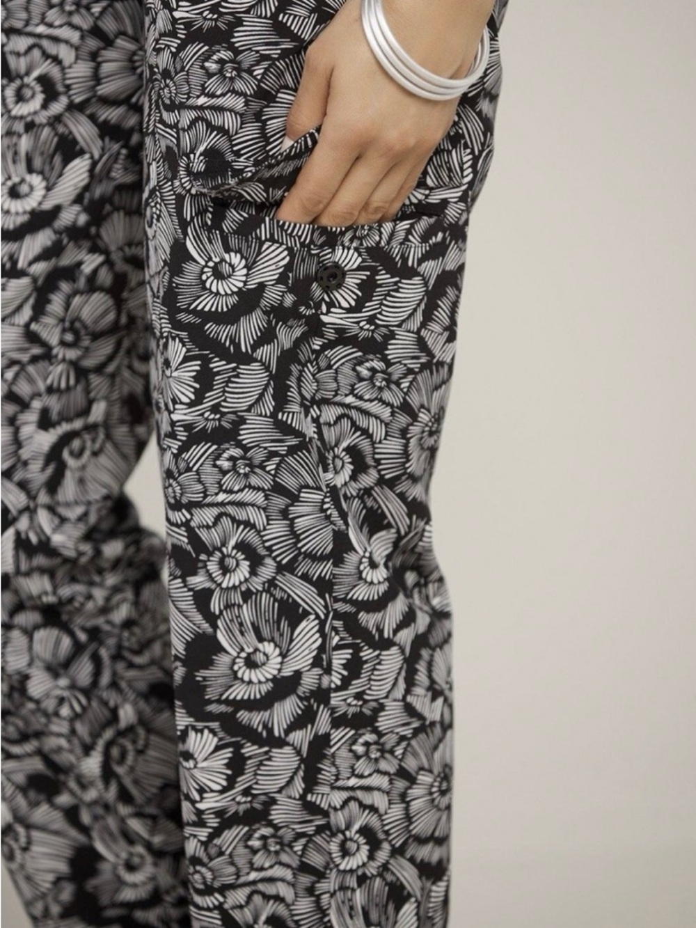 Soft Surroundings Go Lively Black & White Floral Track Joggers - Picture 4 of 11